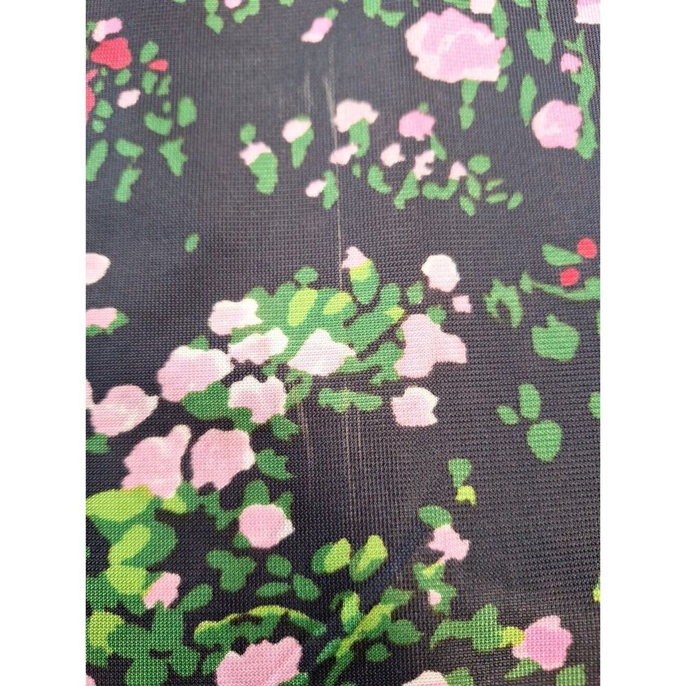 Vintage 70s High Waist Black Pink Rose Floral Maxi Skirt Mod Hippie Size Small - Picture 11 of 12